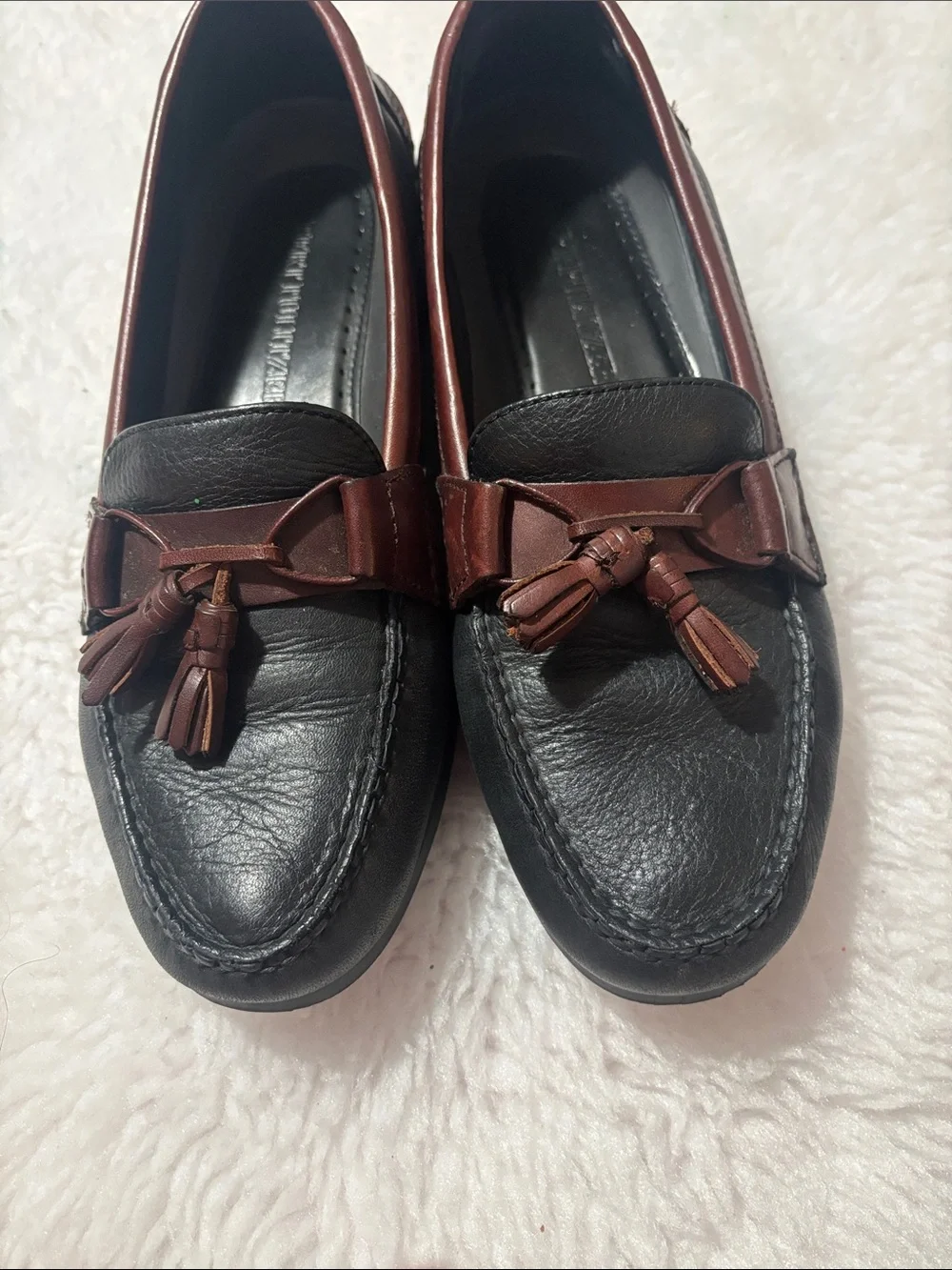 Men's Two-Tone Black and Brown Tassel Loafers